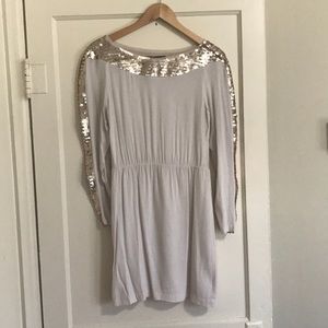 BCBG Sequin shoulder beige dress